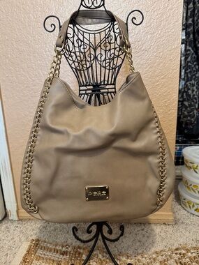 Taupe Chain-Trim Hobo Bag -BEBE